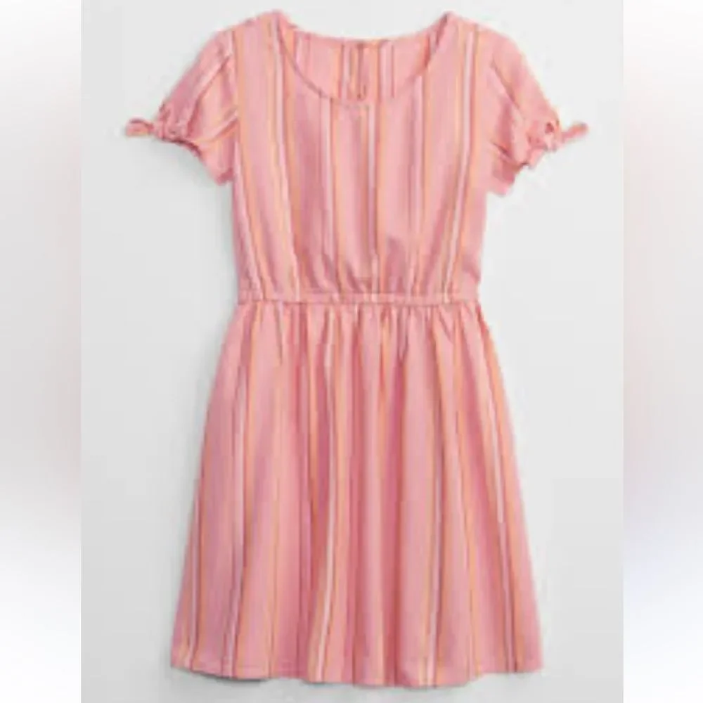 Gap girls Kids linen striped Bow-Sleeve Dress XL